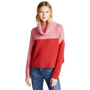 Alice + Olivia Bryant Colorblock Rosecherry Boxy Wool Cowl Neck Sweater Size XS